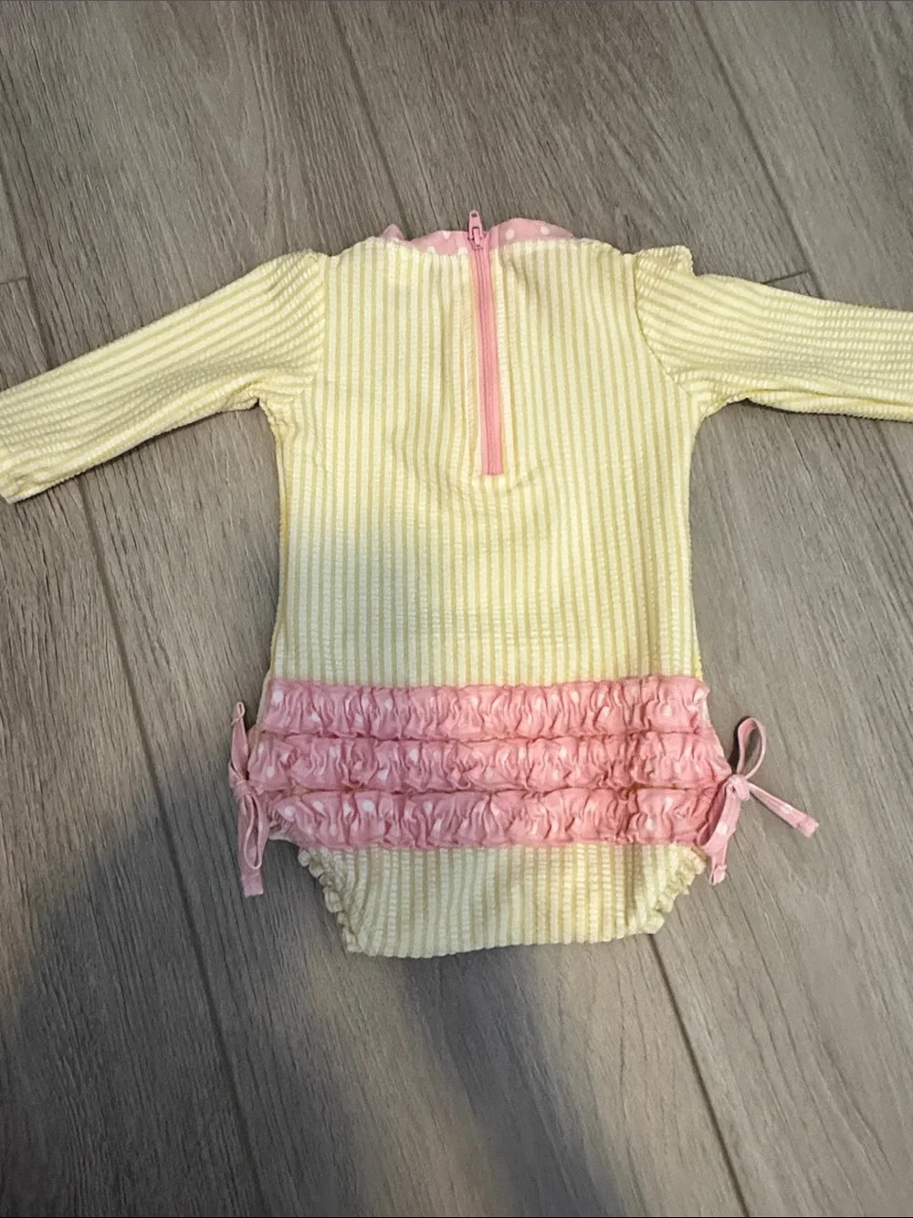 Ruffle Butts size 3-6M Baby One-Piece Swimsuit - Yellow with Pink Trim